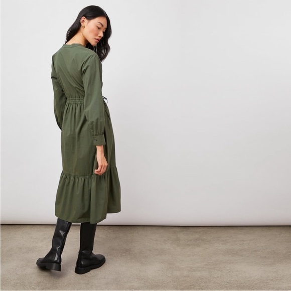 🫒Rails Green Maple Olive Smoke Long Sleeve V Neckline Midi Dress Size small - Picture 2 of 10